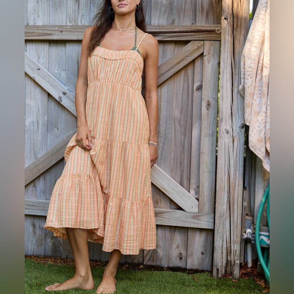 Women’s Aerie Striped Tiered Sleeveless Maxi Dress Orange/Green Size Large